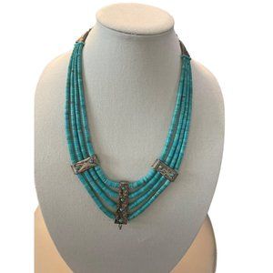 Arizona turquoise & silver navajo 4 string necklace